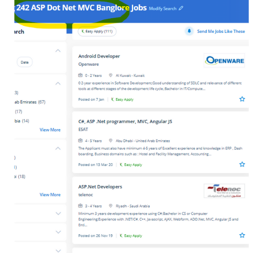 ASP.NET MVC internship jobs in Chennai