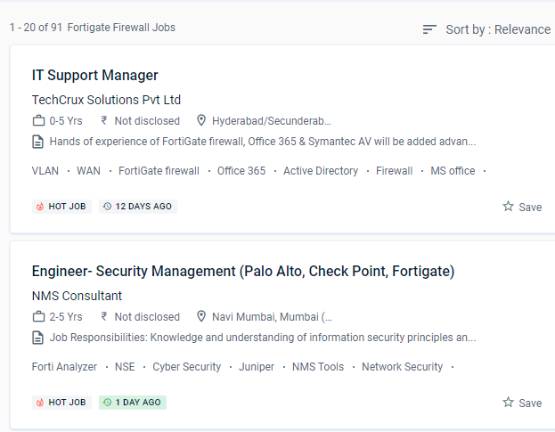Fortinet Firewall internship jobs in Jaipur