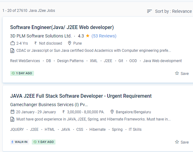 Java J2EE internship jobs in Noida