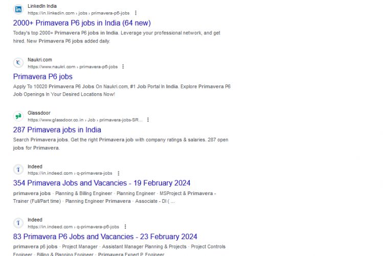 Primavera internship jobs in Chennai